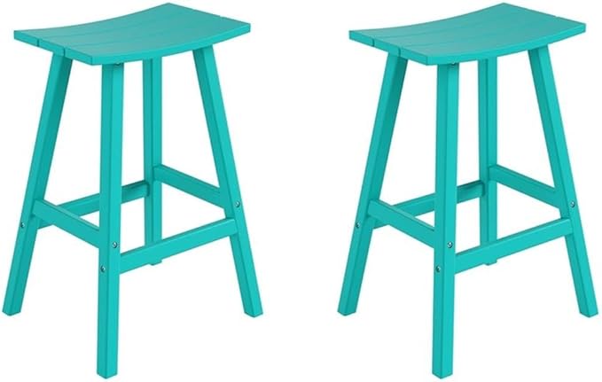 Costaelm All-Weather Bar Stools Set of 2, 29" Height Outdoor Bar Stools, Adirondack Poly Patio Bar Stool for Patio, Deck, Kitchen Counter and Garden, Turquoise