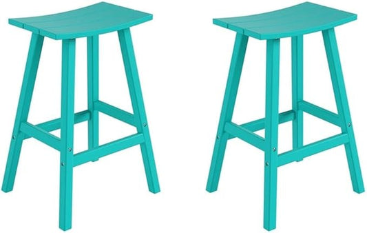 Costaelm All-Weather Bar Stools Set of 2, 29" Height Outdoor Bar Stools, Adirondack Poly Patio Bar Stool for Patio, Deck, Kitchen Counter and Garden, Turquoise
