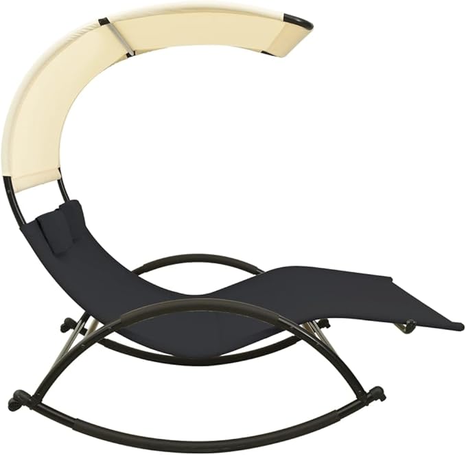 Large Double Sun Lounger Outdoor Chaise Lounge 71"x55"x67" Textilene Rocking Patio Pool Tanning Chair with Canopy & Two - Photo 4