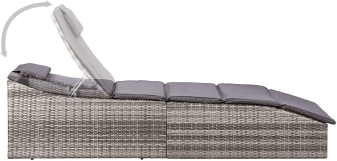 Outdoor Chaise Lounge Folding Grey Rattan Recliner 24.4 x 75.6 x 37.4 in Weather-Resistant Sun Lounger with Dark Grey - Photo 3