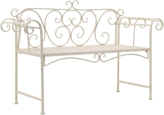 Antique White Metal Garden Bench—52 in Width for Patio, Porch, Deck, Garden & Outdoor Decor—Weatherproof, Sturdy Furniture
