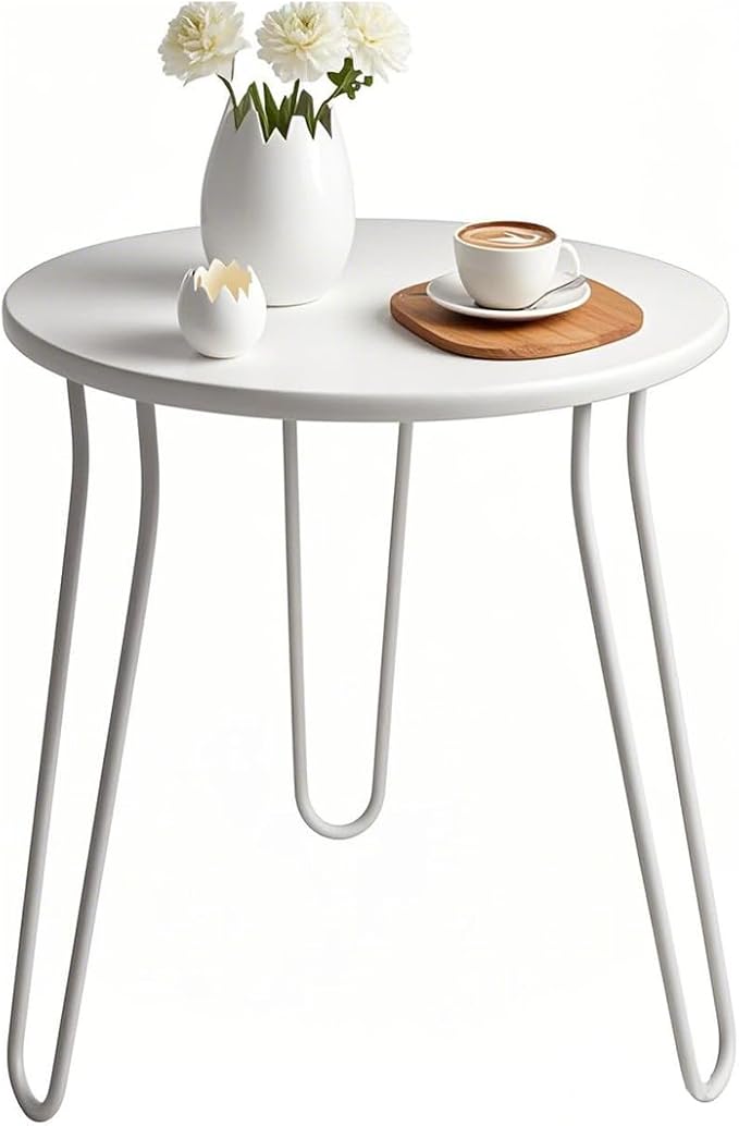 Small Patio Side Table, Weather Resistant Anti-Rust Outdoor Metal Patio Round End Table, Outdoor End Table for Garden, Porch, Balcony, Yard, (White)