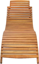 Acacia Wood Sun Lounger with Cushion, Outdoor Reclining Chair for Garden Pool Patio, Adjustable Backrest - Photo 3