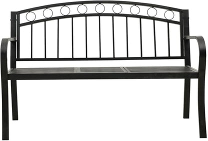 Patio Bench with a Table,Outdoor Garden Benches,Chairs with Armrests for Park, Yard, Porch, Lawn, Balcony, Backyard, Seat Furniture,49.2" Steel Black
