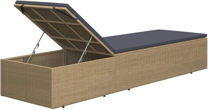 Adjustable Rattan Sunlounger 77.9"x23.6"x32.9", Foldable Outdoor Chaise Lounge with Cushion & Steel Frame, Lightweight for Patio Pool