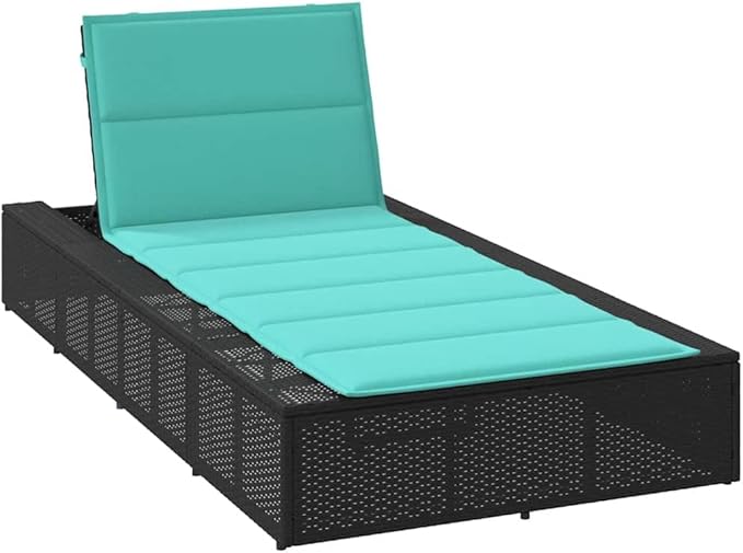 Large Black Poly Rattan Outdoor Chaise Lounge 82.7 x 39.4 in Adjustable Backrest No-Assembly Sunbed for Patio Poolside - Photo 1