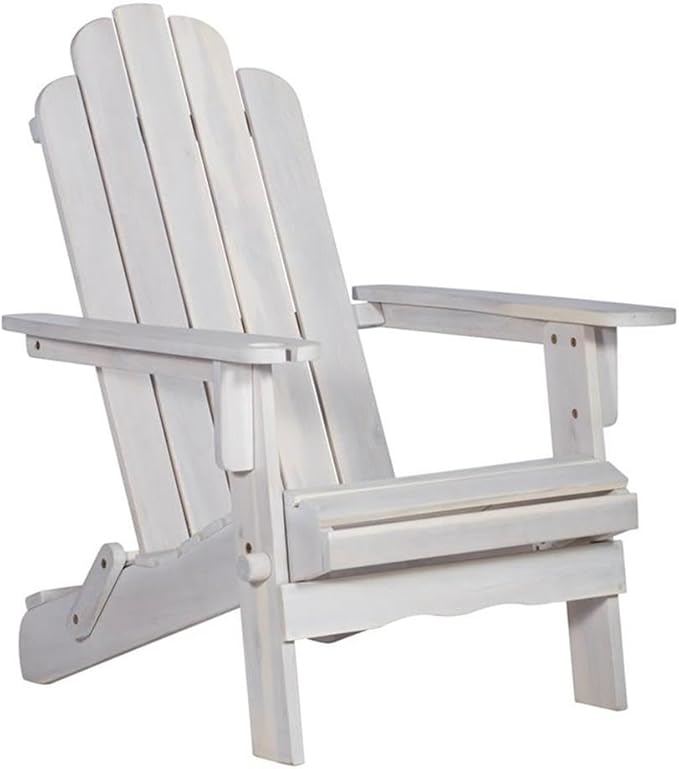 Pemberly Row Outdoor Acacia Wood Adirondack Chair, White Wash Finish, 38 x 22 x 29 in, Classic Design with Wine Glass Holder, Durable Patio Seating for Backyard, Deck, or Garden
