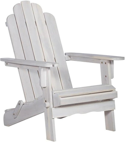 Pemberly Row Outdoor Acacia Wood Adirondack Chair, White Wash Finish, 38 x 22 x 29 in, Classic Design with Wine Glass Holder, Durable Patio Seating for Backyard, Deck, or Garden