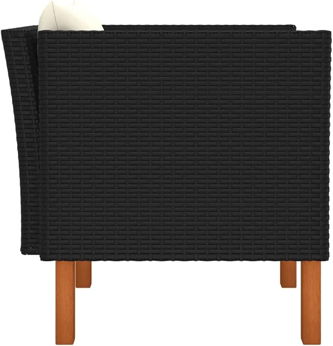 Outdoor Patio Sofa 25.4x28.5x26.4 in, Black PE Rattan, Removable Cushions, Steel Frame, Eucalyptus Legs, Garden Lounge Chair