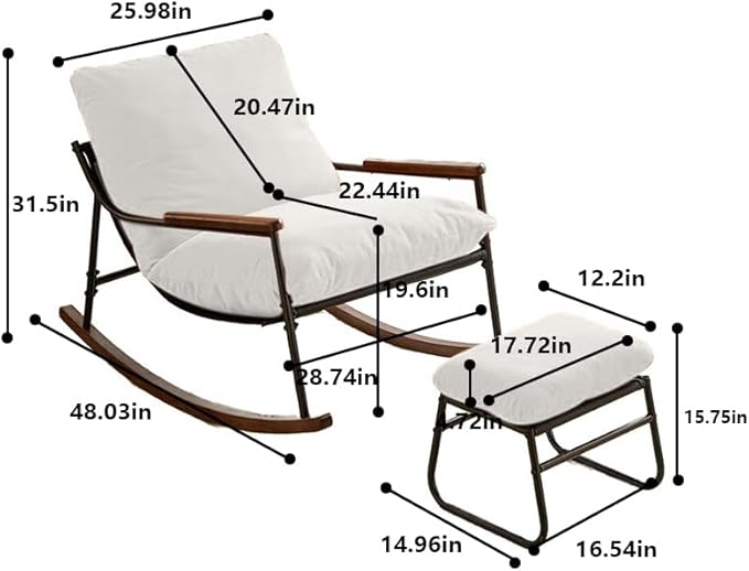 Comfortable Glider Rocking Chair with Footrest, Reclining Lounge Chair with Soft Cushions, High Back and Armrests, Indoor & Outdoor Patio Rocker for Living Room, Bedroom or Office, White