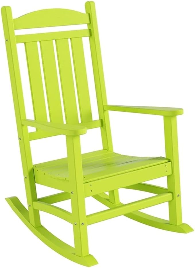 Costaelm Oversized Outdoor Rocking Chair, High Back Porch Rocker Chair, HDPE All Weather Resistant Outdoor Seating Furniture Wide Rocker Chair for Patio, Lawn, Garden, Lime