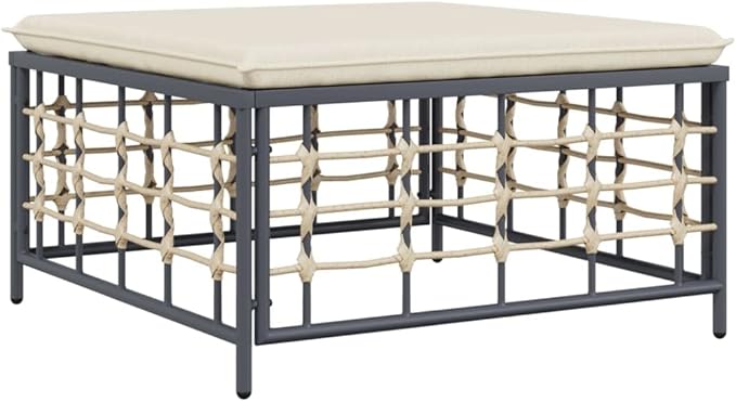 Outdoor Garden Footstool, Square Poly Rattan Patio Ottoman with Comfortable Cushion - Photo 3