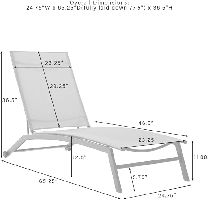 Crosley Furniture Weaver Reclining Sling Outdoor Chaise Lounge Chair with Wheels for Patio, Deck, and Pool, Charcoal - Photo 3