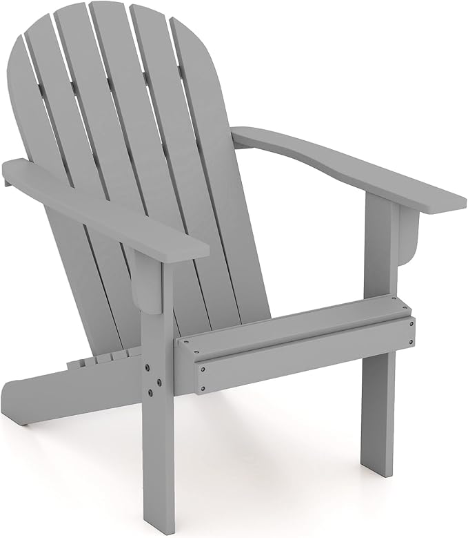 Giantex Acacia Wood Adirondack Chair - Outdoor Fire Pit Chair with 105° Inclined Seat, High Backrest, 4" Wide Armrests, Patio Lounge Chair for Outside, Lawn, Backyard, Garden, Deck, Porch (1, Grey)