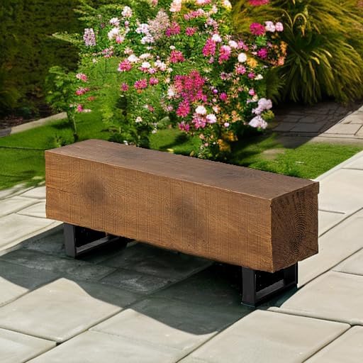 COSIEST Patio Log Bench, Rectangular MgO Garden Bench, 48.4 x 11.8” Outdoor Bench, Rustic Bench for Yard or Lawn(Color Walnut)
