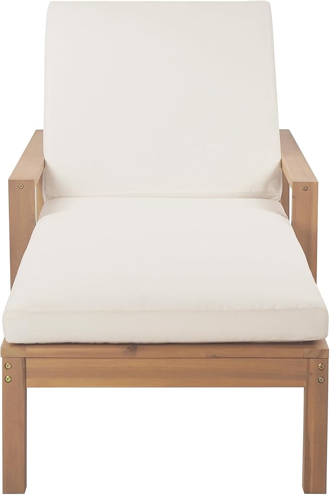 Merax Chaise Lounge Chairs Set of 2 for Outside, Adjustable 5 Position Outdoor Acacia Wood Patio Pool Lounge Chair with Arm, Cushion & Adjustable Backrest for Poolside Backyard Deck Porch, Natural