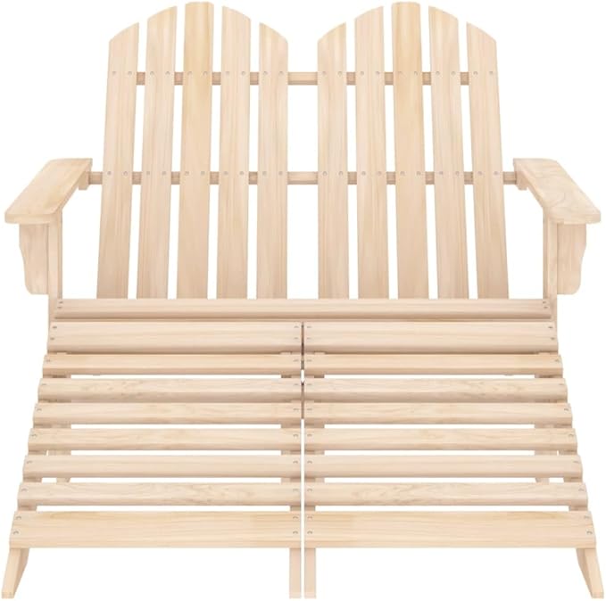 Solid Fir Wood 2-Seater Detachable Garden Adirondack Chair with Ottoman - Photo 3
