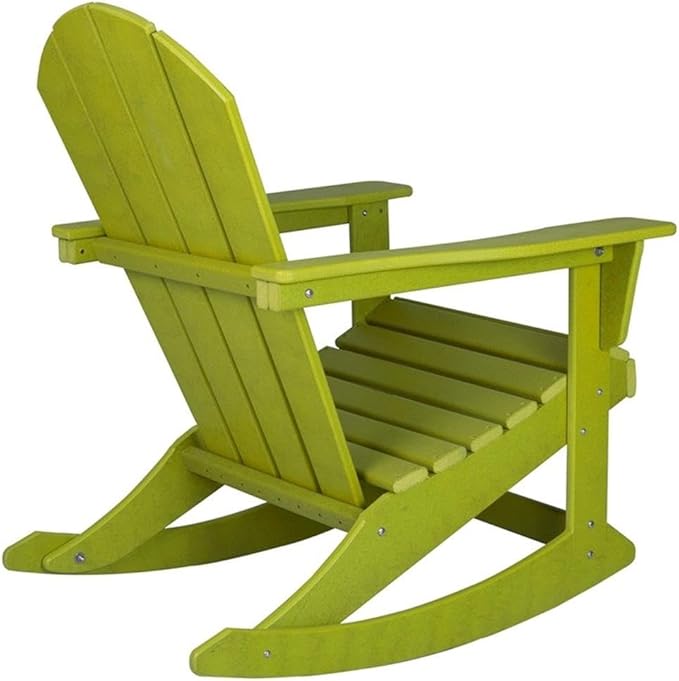 Costaelm Outdoor Adirondack Chair, All Weather Resistant Classic Balcony Chair and Fire Pit Chairs, Adirondack Plastic Outdoor Porch Furniture Rocking Chair High Back HDPE Poly Lumber, Lime