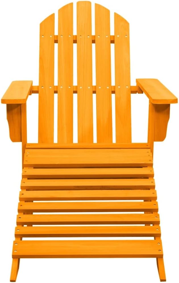 Solid Fir Wood Adirondack Chair with Ottoman Orange Outdoor Patio Furniture for Relaxing in Garden Backyard or Deck - Photo 3