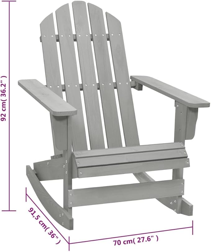 Vintage Grey Hardwood Rocking Chair for Garden Balcony Outdoor Relaxation Durable Weather Resistant Adult Standard Size - Photo 2