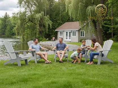 Psilvam Oversized Adirondack Chair, Fade-Resistant & Odor-Free Poly Lumber Fire Pit Chairs with Cup Holder, Weatherproof Outdoor Chair, Easy 15 Min Install Patio Chair, 350 Lbs Support (1, Gray)