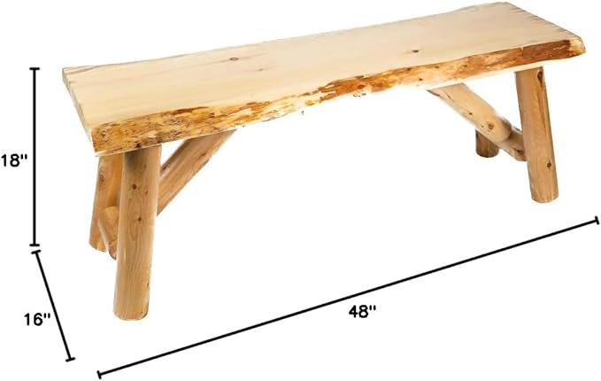 SRL Rustic Logwerks Indoor & Outdoor Bench — Pine & Cedar Wood Bench — Front Porch Decor — Live Edge Small Bench for Entryway, Garden — Handcrafted Wooden Bench — Rustic Furniture (48”, Outdoor Clear)
