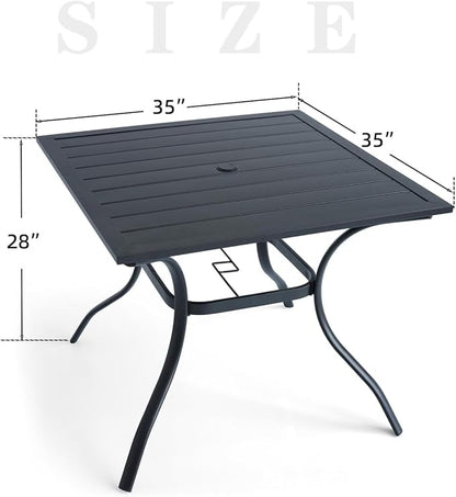 Outdoor Dining Table with 1.57" Umbrella Hole, Picnic Table Metal Steel Square Backyard Bistro Table Outdoor Dining Table for Garden, Poolside, Backyard, Black, 35x35inch
