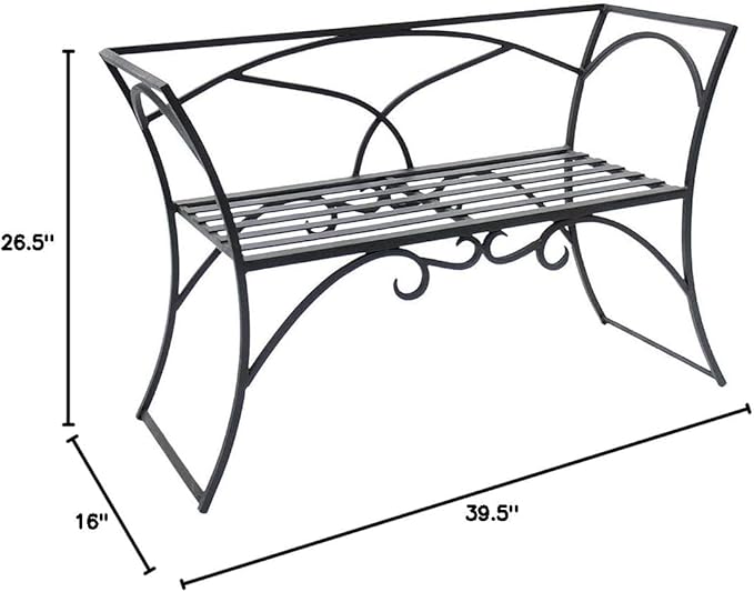 Outdoor Garden Bench Park Bench Metal Frame Furniture with Wrought Iron Arbor Bench with Back