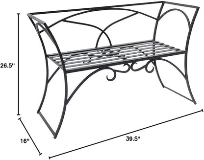 Outdoor Garden Bench Park Bench Metal Frame Furniture with Wrought Iron Arbor Bench with Back
