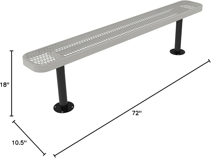 COATEDOUTDOORFURNITURE Heavy-Duty Outdoor Bench Thermoplastic Coated, Expanded Metal, Commercial-Grade Seating, Made in America (Surface Without Back, 6 Ft, Textured Grey)