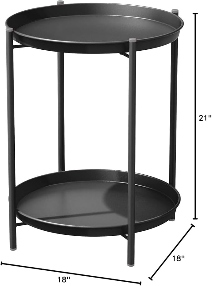 Grand patio Outdoor Side Table, 2-Tier Metal Round End Table, Black