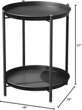 Grand patio Outdoor Side Table, 2-Tier Metal Round End Table, Black - Photo 3