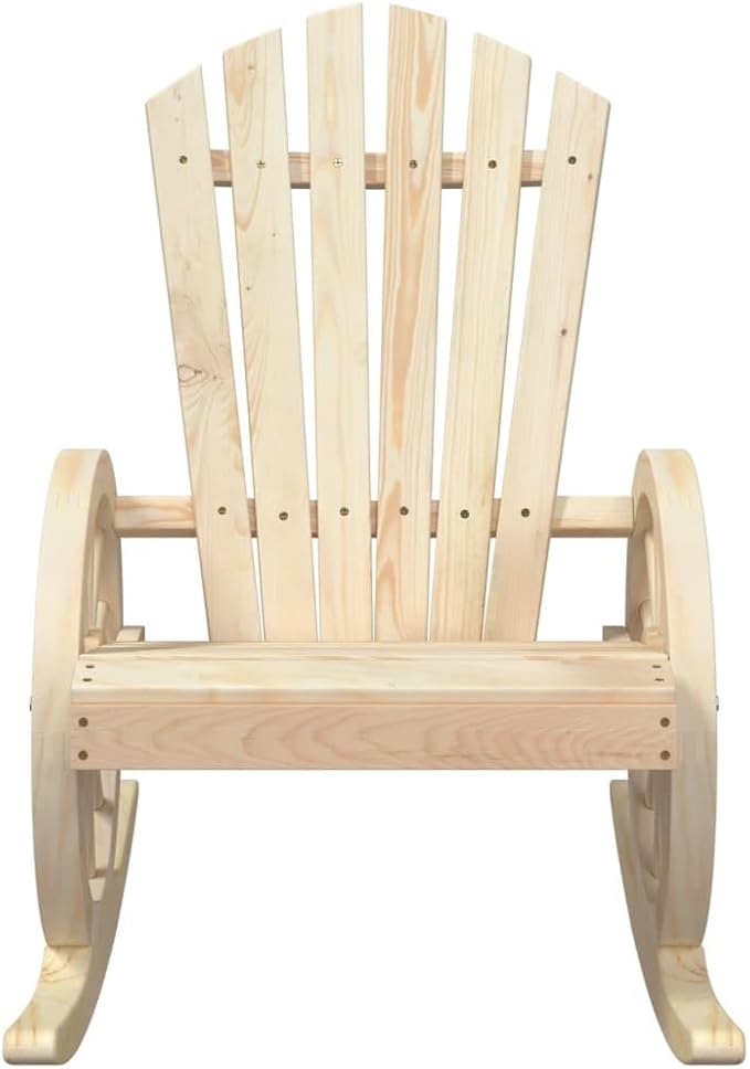 Brown Solid Fir Wood Rocking Adirondack Chair Medium Ergonomic Design for Patio Garden Outdoor Relaxation Comfortable Seating Furniture