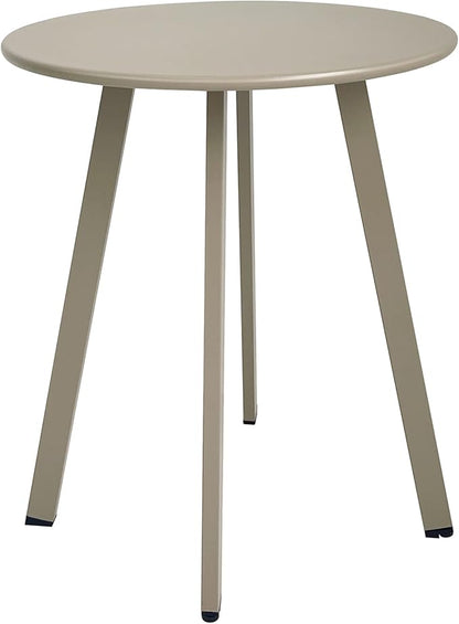 Outdoor Side Table - Weather Resistant Patio Table, Round Metal Steel, Waterproof End Table for Garden, Balcony, Yard, Grey White