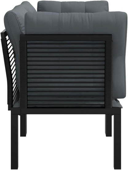 Black Poly Rattan Corner Chair 24.4" Modular Outdoor Seating with Cushions, Compact Balcony or Patio Furniture Piece, Powder-Coated Frame for Garden, Apartment or Porch