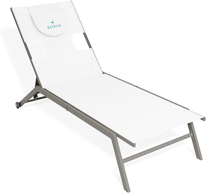 Ostrich Chatham 2 Pieces Patio Chaise Lounges, Patio Lounge Chairs,Facedown Tanning Chair, Patio Chairs, 5-Position Recliner Adjustable Sunbathing Lounge Chair for Patio,Yard, Pool, White & Tan