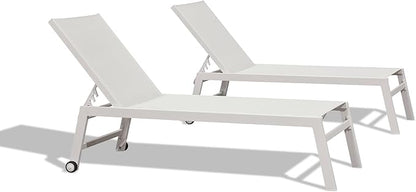 PURPLE LEAF Patio Lounge Chair 2 Pieces White Aluminum Outdoor Chaise Lounge for Pool Backyard Beach with Wheels and Table, Ivory