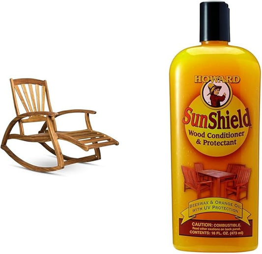 Christopher Knight Home Alva Acacia Wood Rocking Chair with Howard SWAX16 Outdoor Furniture Wax, 16 Fl Oz