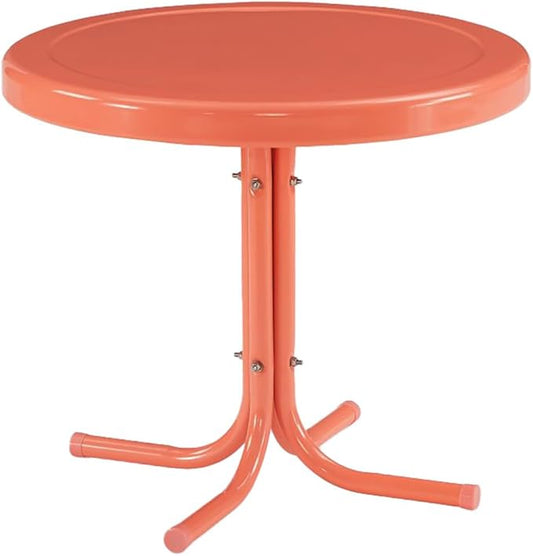 Crosley Furniture Griffith Weather Resistant Retro Metal Outdoor Side Table for Patio, Deck, Porch, Coral Gloss