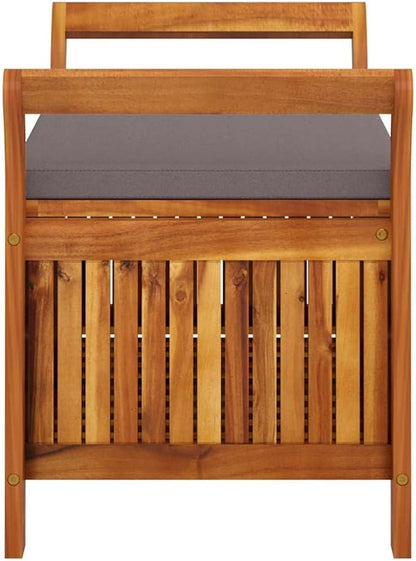 Garden Storage Bench with Cushion in Dark Grey and Brown, Solid Acacia Wood for Indoor and Outdoor Seating, Ample Internal Space, Removable Cover, Modern Design for Patio
