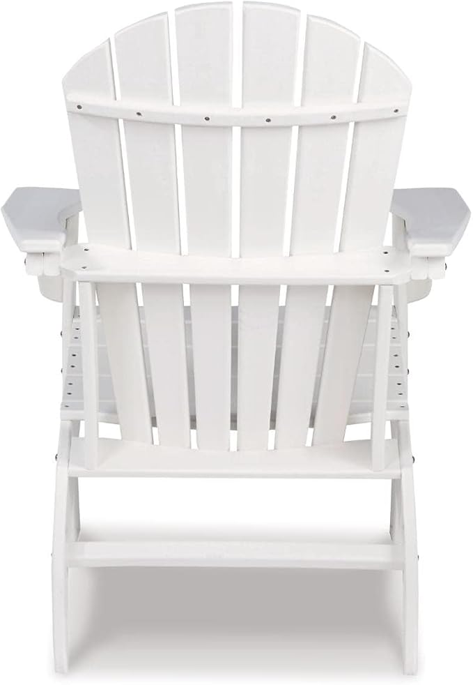 BOWERY HILL Modern Adirondack Chair, Virgin Polyethylene, White Finish, Slatted Shell Back Design, Weather-Resistant Outdoor Seating, 38 in H x 31 in W x 33 in D, Patio or Garden Chair for Relaxation