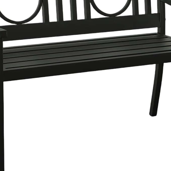 HomeRoots 45" Black Metal Geometric Back Garden Patio Bench