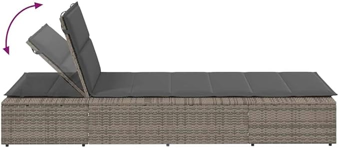 Single Grey PE Rattan Outdoor Chaise Lounge with 3-Position Adjustable Cushioned Backrest - Photo 9