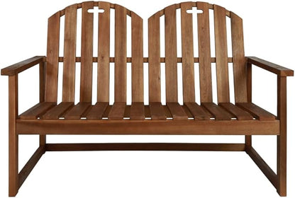 Outdoor Patio Bench 43.3 Inch Solid Acacia Wood Garden Seating with Backrest. Weather Resistant Durable Furniture for Yard Deck Balcony