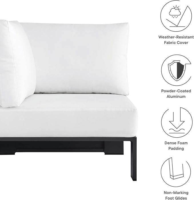 Modway Tahoe Aluminum Outdoor Sectional Corner Chair in Gray White with Weather-Resistant Cushions, Deep Seat Modular for Patio Furniture Lounge Set