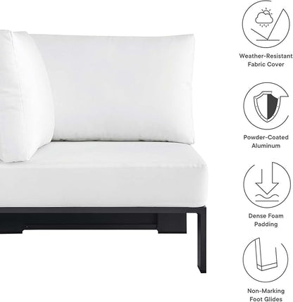 Modway Tahoe Aluminum Outdoor Sectional Corner Chair in Gray White with Weather-Resistant Cushions, Deep Seat Modular for Patio Furniture Lounge Set