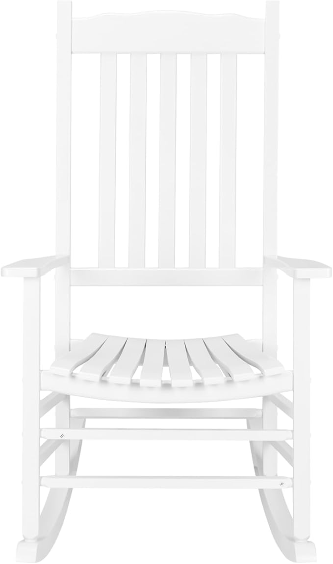 Rustic Farmhouse Rocking Chair for Patio & Backyard, Strong Wood Construction Durable Chair with Natural Finish, Comfortable 20.8" Widen Seating for Outdoor Lawn Relaxation, Easy Assembly