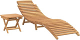 Folding Sun Lounger 2 Pcs Set with Side Table, Solid Teak Wood Outdoor Chaise Lounge Chair - Photo 2