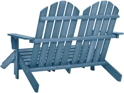 Blue Solid Fir Wood Large Detachable Garden Chair with Ottoman for Outdoor Relaxation and Patio Seating