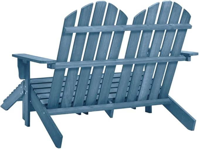 Blue Solid Fir Wood Large Detachable Garden Chair with Ottoman, 4-Piece Outdoor Patio Furniture Set for Relaxing - Photo 5